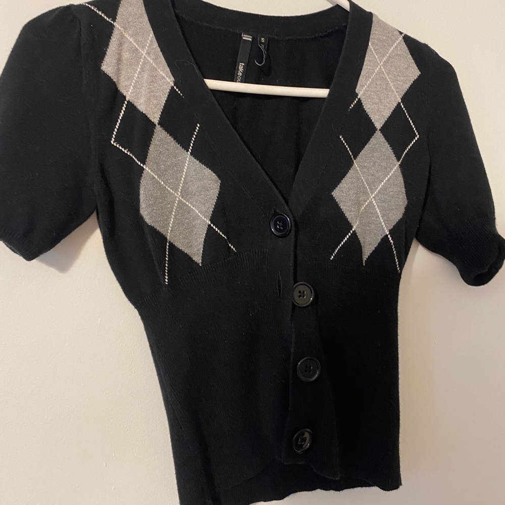 Super cute Argyle cardigan with puffy sleeve